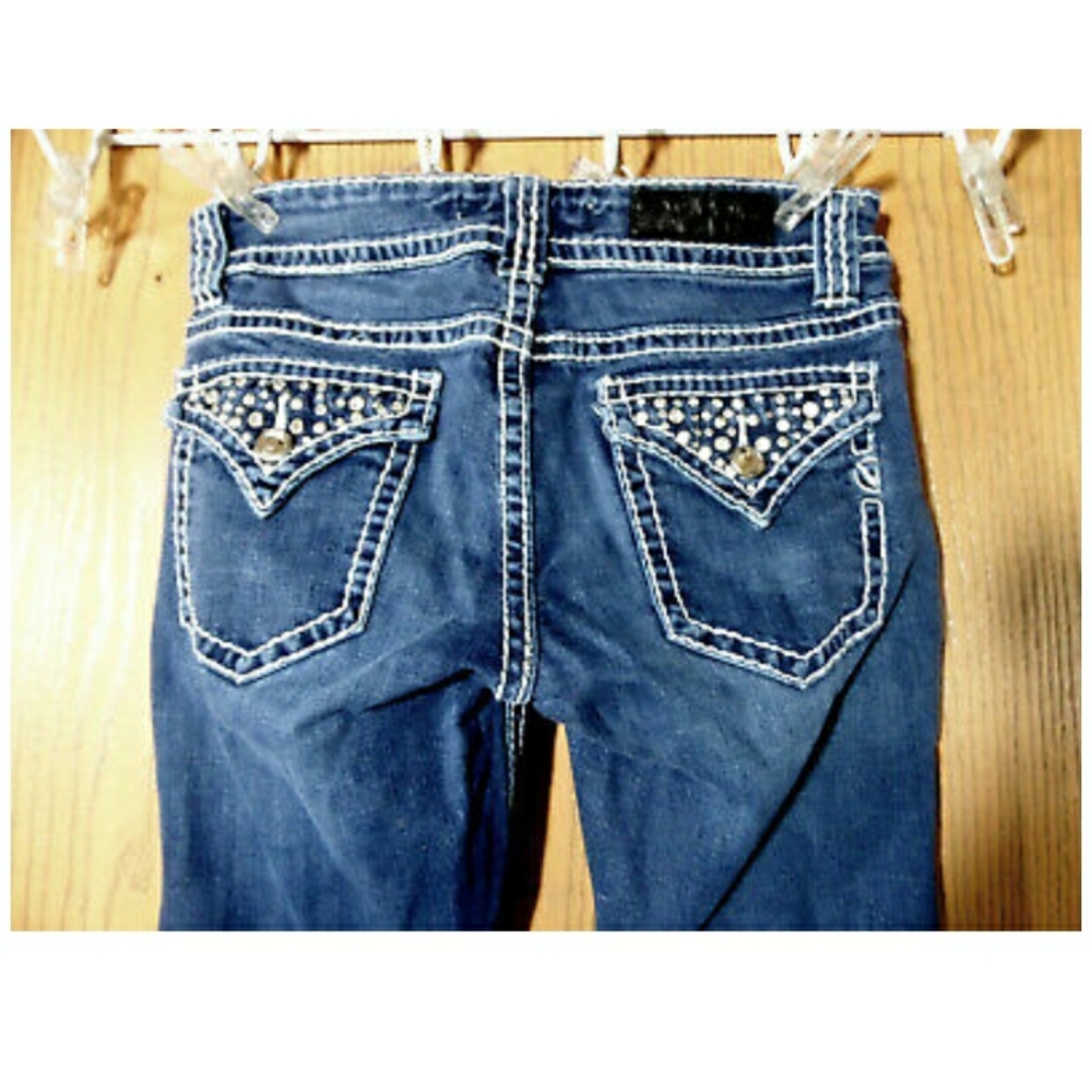 VIGOSS JEANS 27 x31 Bootcut Dark wash Bling Rhinestone Stud flap pockets